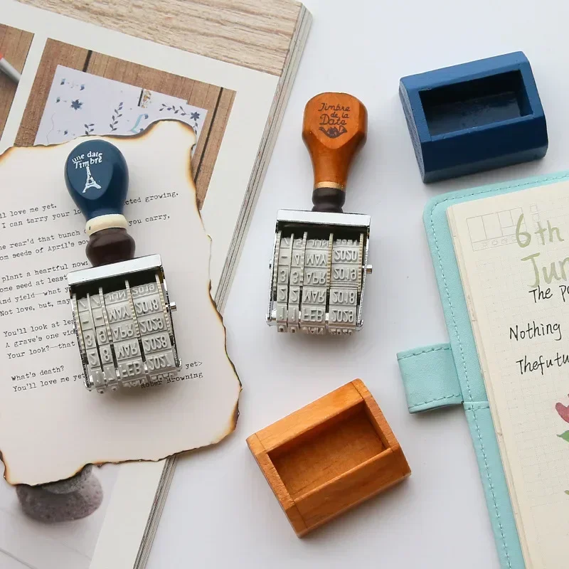 Vintage Wooden Handle Date Roller Stamp DIY Scrapbooking Planner Hand Account Journal Stamps Kawaii Stationery Office Supplies thumbnail 3
