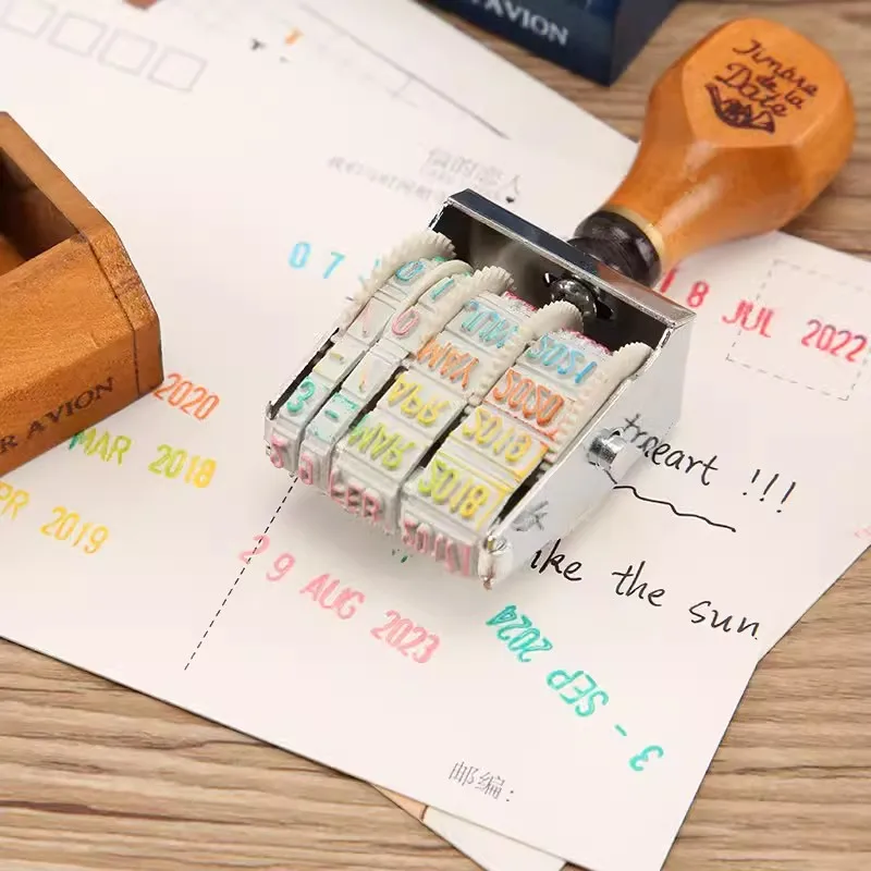 Vintage Wooden Handle Date Roller Stamp DIY Scrapbooking Planner Hand Account Journal Stamps Kawaii Stationery Office Supplies thumbnail 6