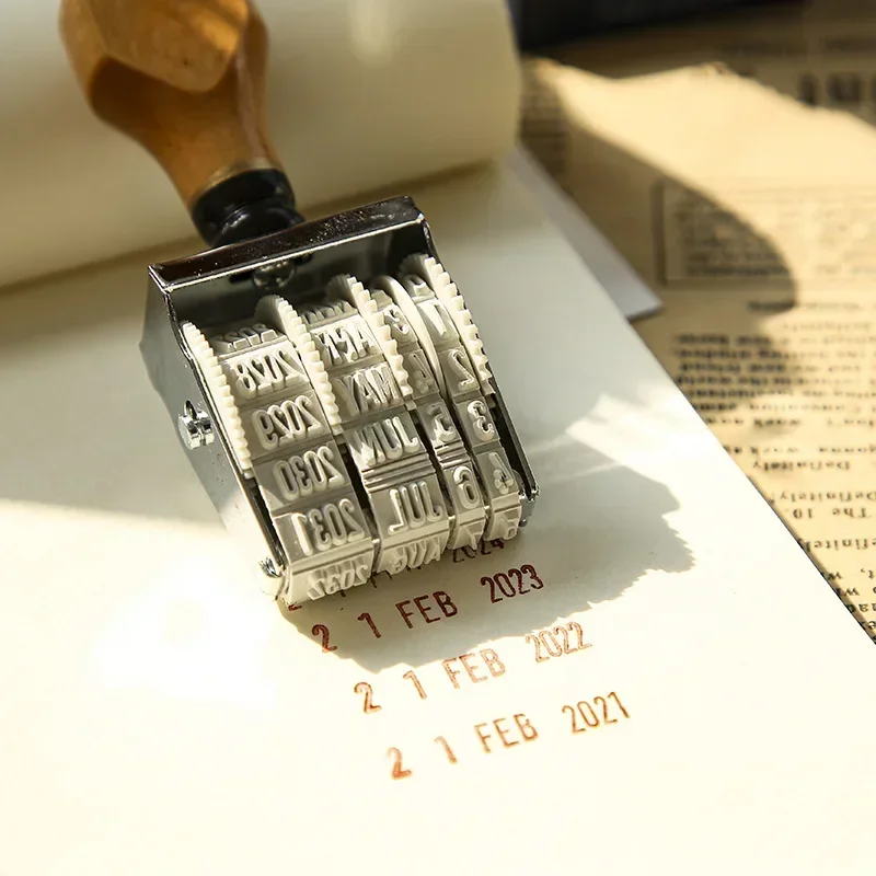 Vintage Wooden Handle Date Roller Stamp DIY Scrapbooking Planner Hand Account Journal Stamps Kawaii Stationery Office Supplies thumbnail 5