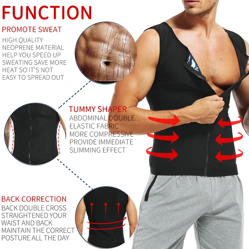 Men Abdomen Reducer Body Shaper Promote Sweat Sauna Vest Fitness Waist Trainer Belly Slimming Shapewear Fat Burner Corset Top thumbnail 3
