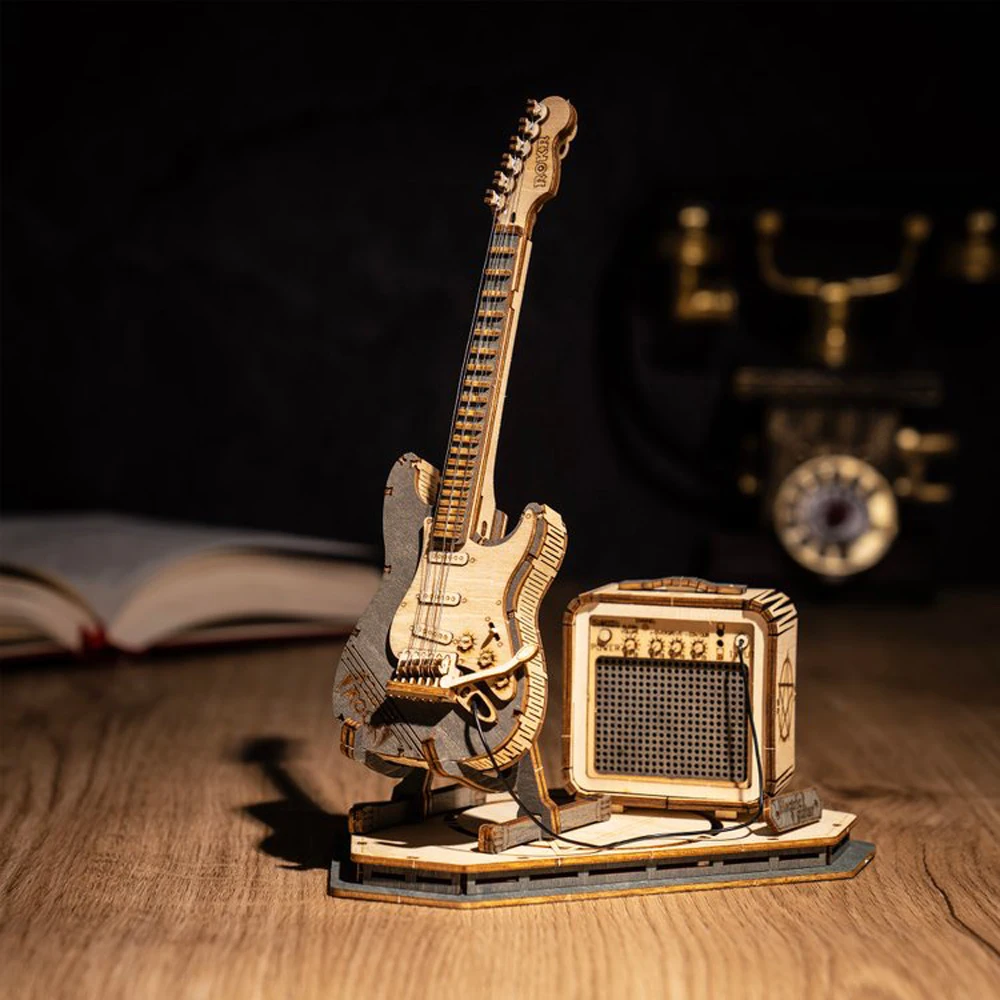Robotime Electric Guitar 3D Wooden Puzzle for Kids Adults Assembly Creative Toys Building Block Set for Christmas Gifts thumbnail 2