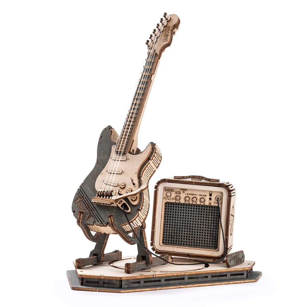Robotime Electric Guitar 3D Wooden Puzzle for Kids Adults Assembly Creative Toys Building Block Set for Christmas Gifts