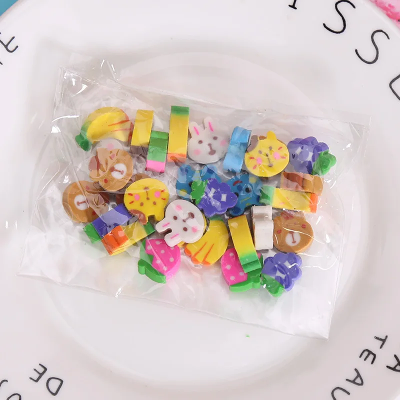 30Pcs Cute Cartoon Pencil Erasers Fruit Animal Shape Rubber Kids School Correction Supplies Student Gift Mini Eraser thumbnail 3