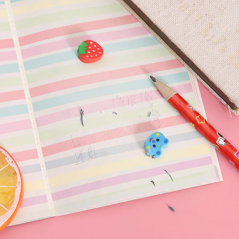 30Pcs Cute Cartoon Pencil Erasers Fruit Animal Shape Rubber Kids School Correction Supplies Student Gift Mini Eraser thumbnail 4