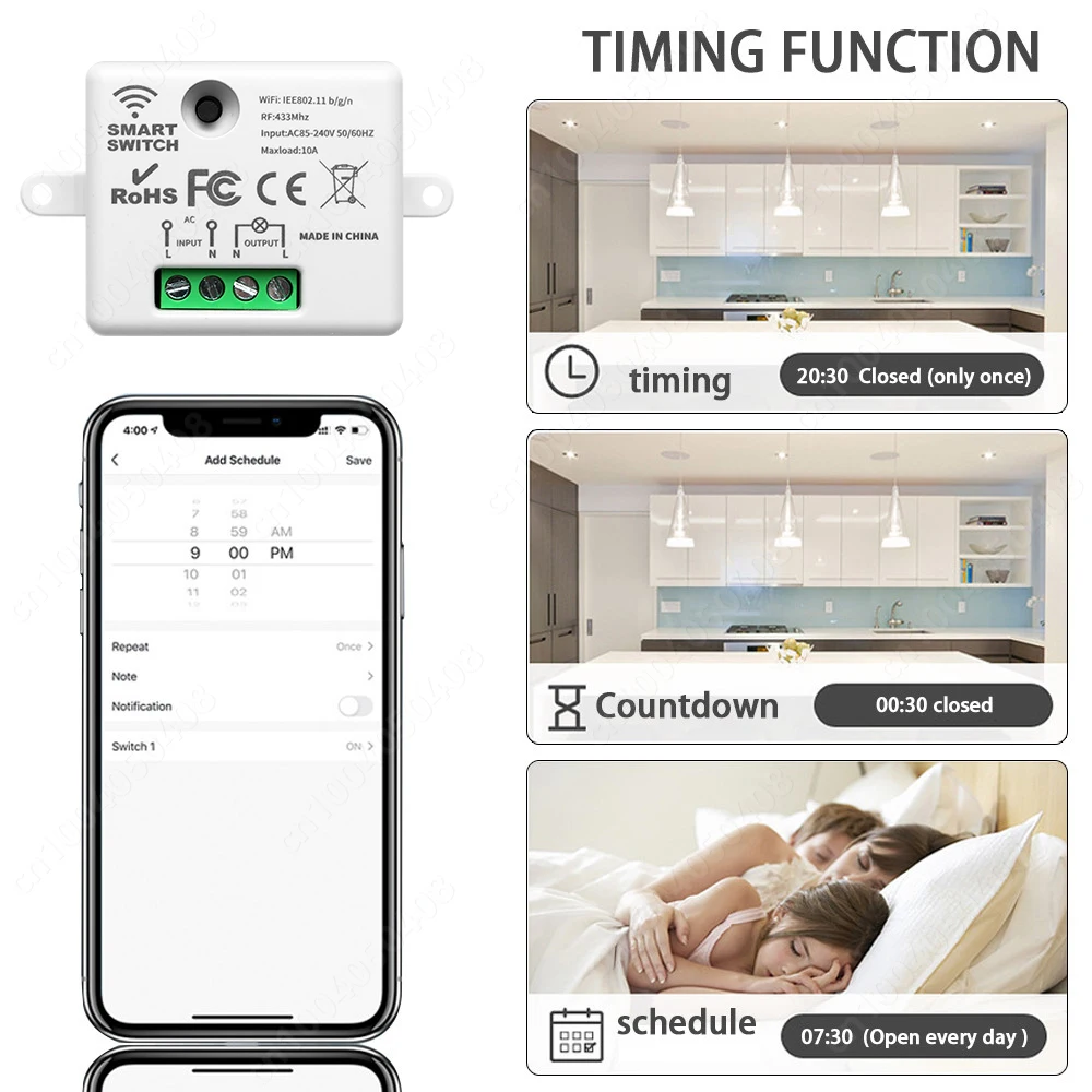 Tuya Smart Life APP RF 433MHz WiFi Smart Switch 1/2/3 Gang Wall Panel Light Switch Wireless Remote Control for Alexa Google Home thumbnail 5