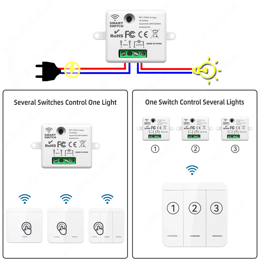 Tuya Smart Life APP RF 433MHz WiFi Smart Switch 1/2/3 Gang Wall Panel Light Switch Wireless Remote Control for Alexa Google Home thumbnail 3