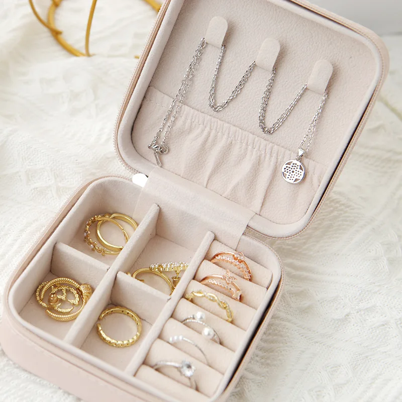 1pcs Single Layer Storage Box Ladies Travel Leather Jewelry Box Classic Black Pure White Fashion Pink Storage Box thumbnail 3