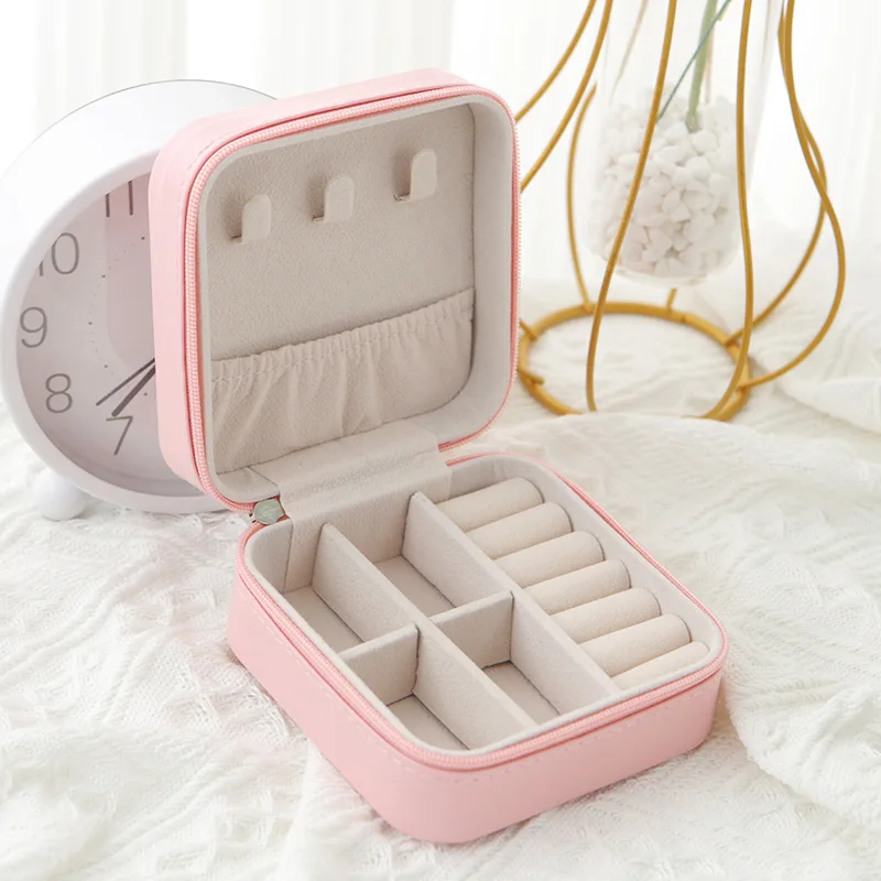 1pcs Single Layer Storage Box Ladies Travel Leather Jewelry Box Classic Black Pure White Fashion Pink Storage Box thumbnail 5