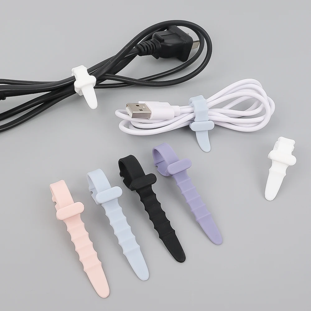 5PCS Silicone Data Wire Cable Organizer Tie Phones Cable Winder Management Buckle Clip for Headphone Charger Cord Holder Strap thumbnail 2