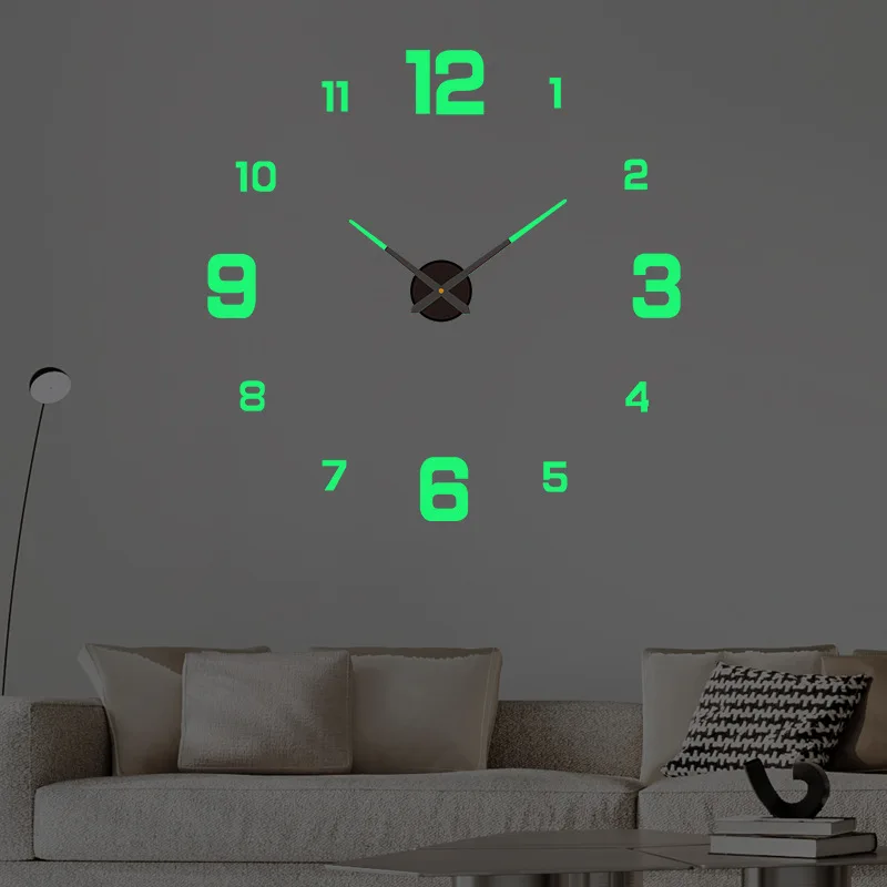 3D Wall Clock Luminous Frameless Wall Clocks DIY Digital Clock Wall Stickers Silent Clock for Home Living Room Office Wall Decor thumbnail 2