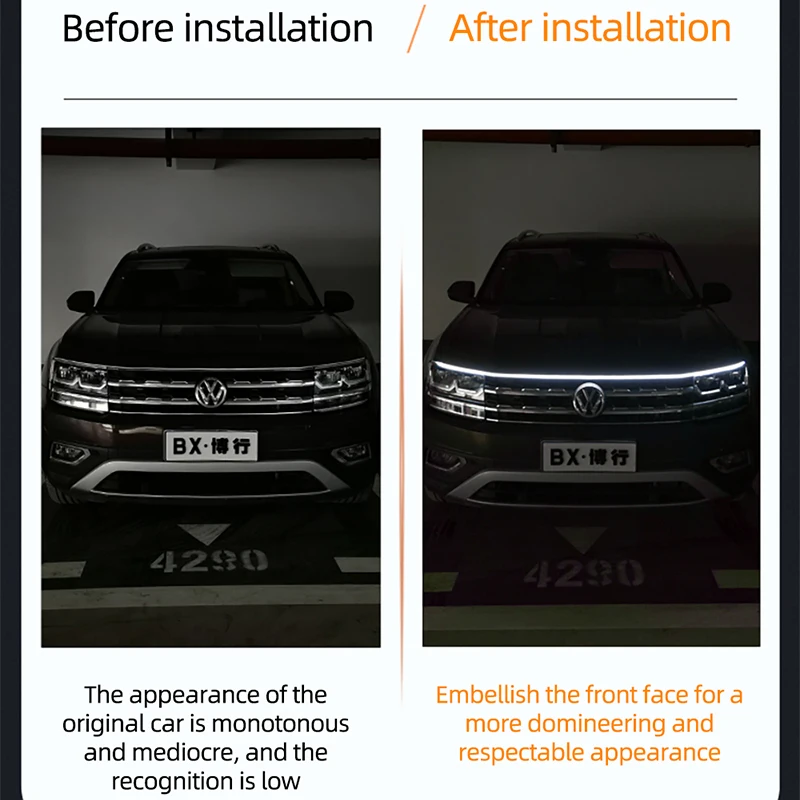 RXZ LED Daytime Running Light Scan Starting Car Hood Decorative Lights DRL Auto Engine Hood Guide Decorative Ambient Lamp 12V thumbnail 2