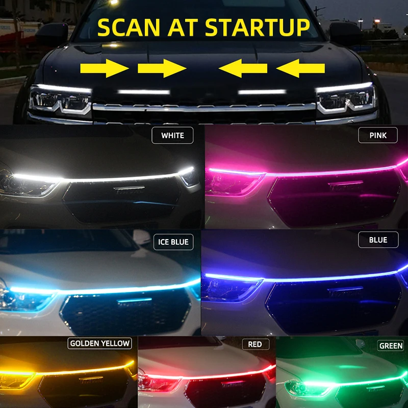 RXZ LED Daytime Running Light Scan Starting Car Hood Decorative Lights DRL Auto Engine Hood Guide Decorative Ambient Lamp 12V thumbnail 3