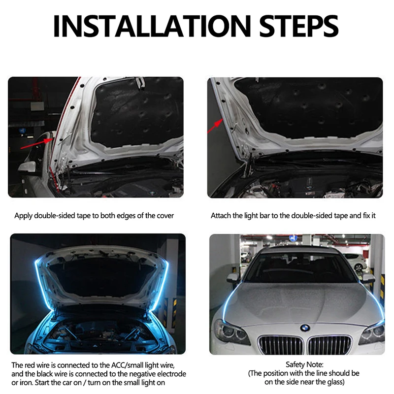 RXZ LED Daytime Running Light Scan Starting Car Hood Decorative Lights DRL Auto Engine Hood Guide Decorative Ambient Lamp 12V thumbnail 4