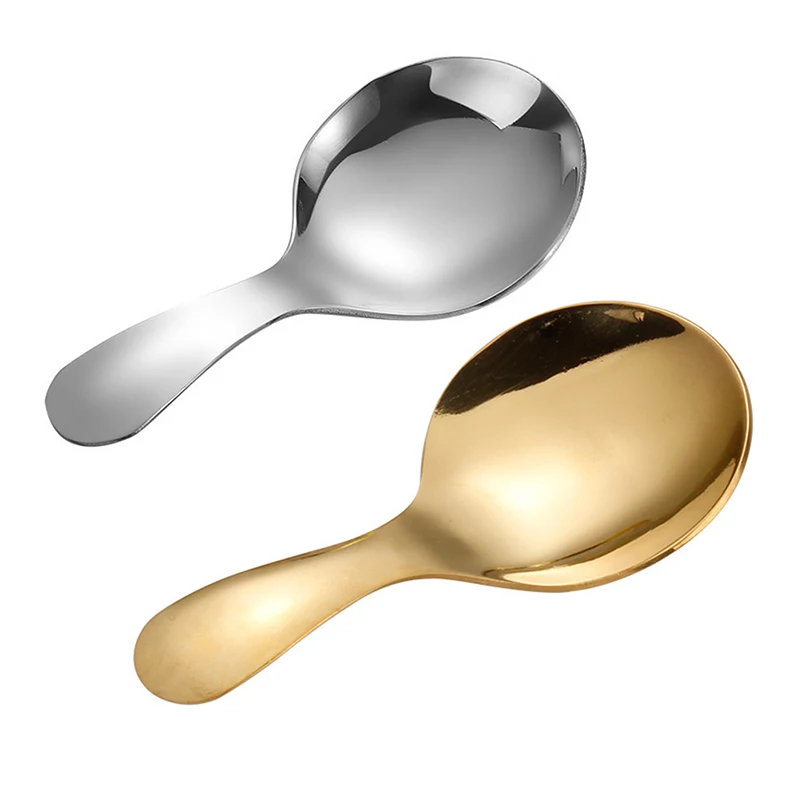 1PC Stainless Steel Cute Spoon Short Handle Ice Cream Rice Tea Coffee Spoon Kids Spoon Kitchen Condiment Spice Scoop Tableware