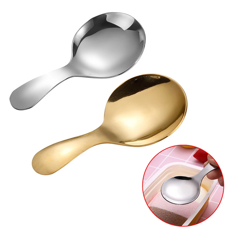 1PC Stainless Steel Cute Spoon Short Handle Ice Cream Rice Tea Coffee Spoon Kids Spoon Kitchen Condiment Spice Scoop Tableware thumbnail 4