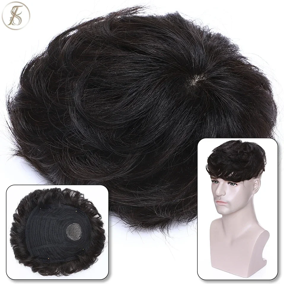 TESS 35g Men Toupee 16x19cm Human Hair Toppers Replacement System Men Capillary Prothesis Male Hair Wig Clip In Hair Extensions