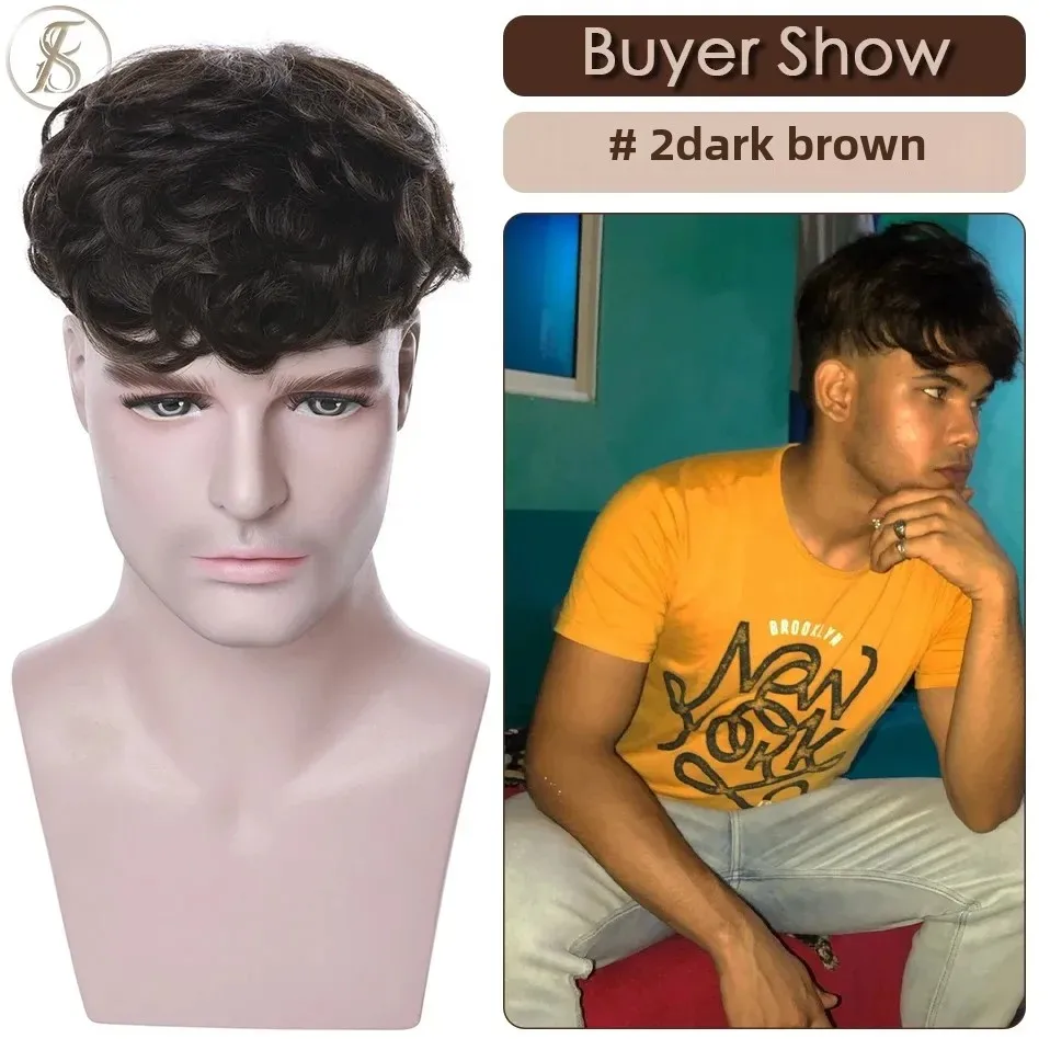 TESS 35g Men Toupee 16x19cm Human Hair Toppers Replacement System Men Capillary Prothesis Male Hair Wig Clip In Hair Extensions thumbnail 4