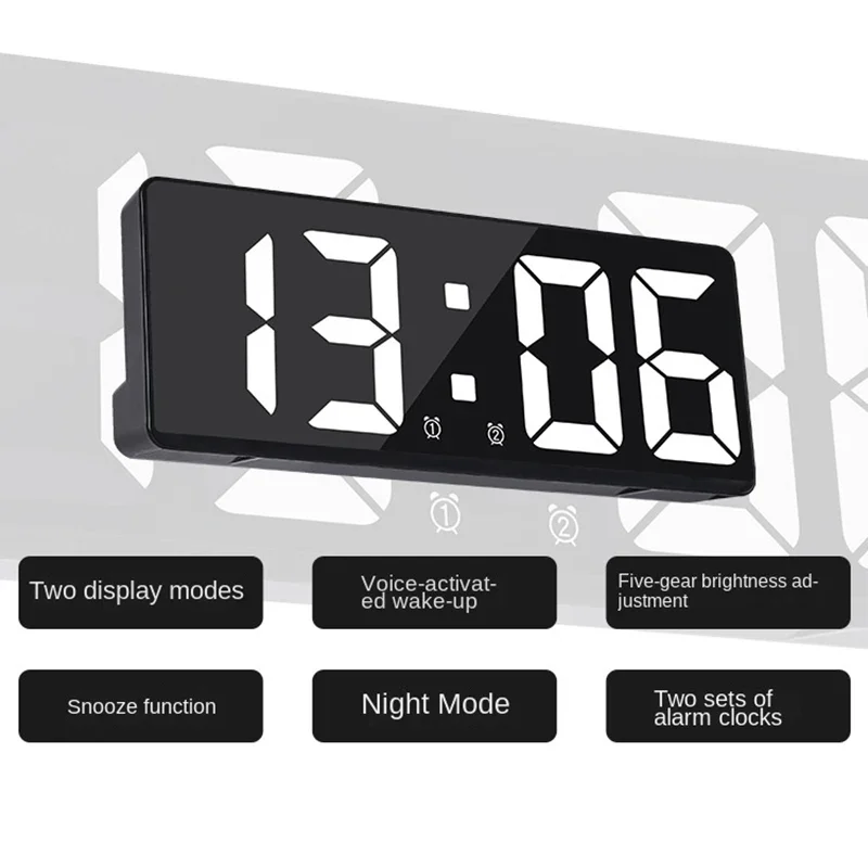 Creative Number Clock Color Nightlight Temperature Calendar Alarm Clock LED Large Number Electronic Clock Backlight Home Decor thumbnail 2
