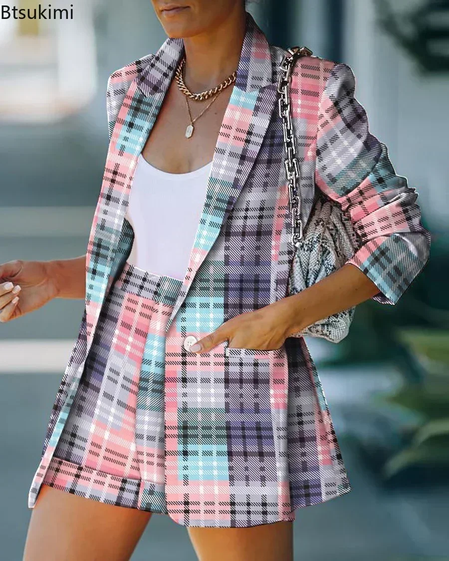 2026 Elegant Two Piece Blazer Suit Sets Women OL Office Sets Slim Cardigan Blazer Shorts Solid 2 Piece Set Casual Blazers Set thumbnail 4