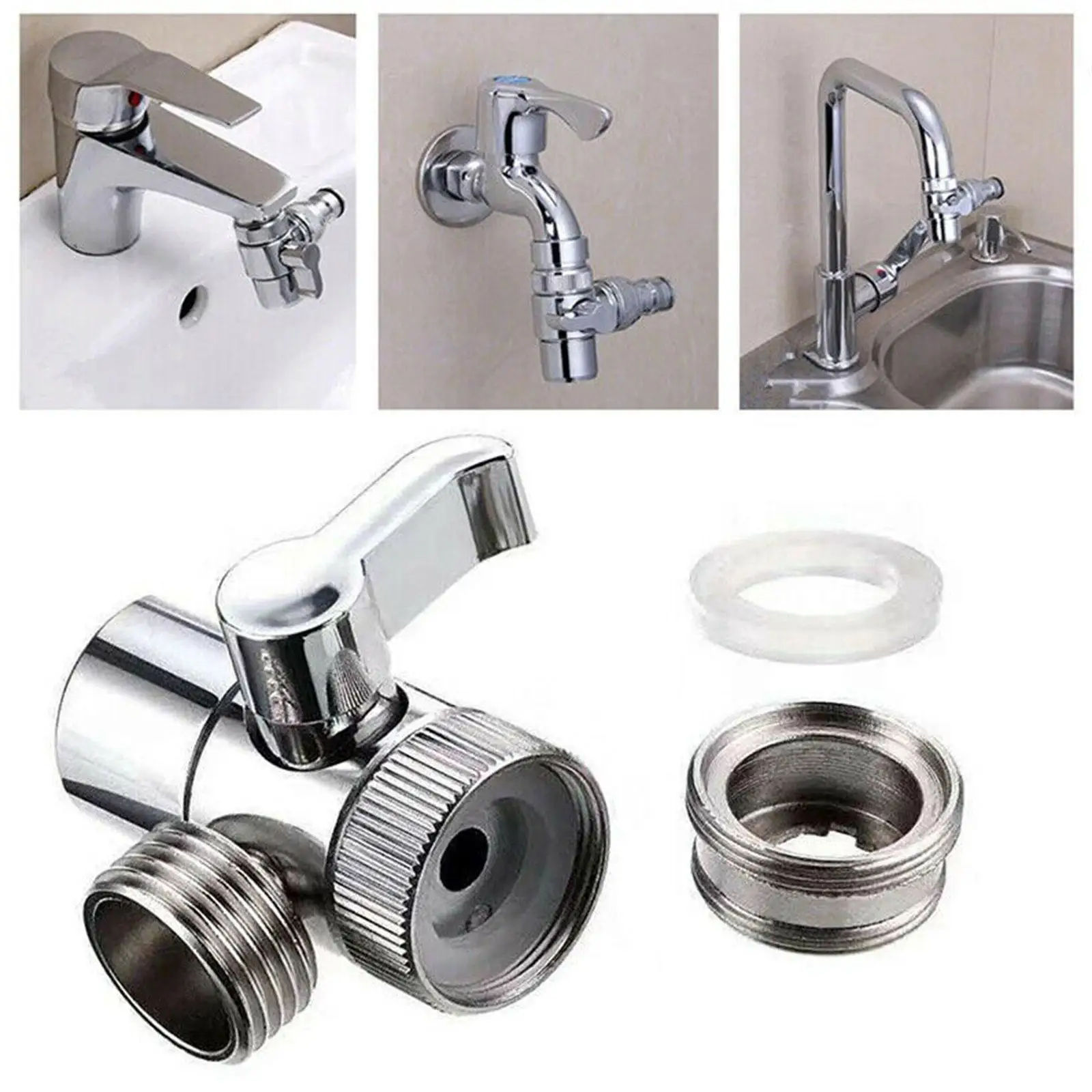 Universal Faucet Adapter Kitchen Sink Splitter Diverter Valve Water Tap Connector for Bathroom Toilet Bidet Shower thumbnail 3