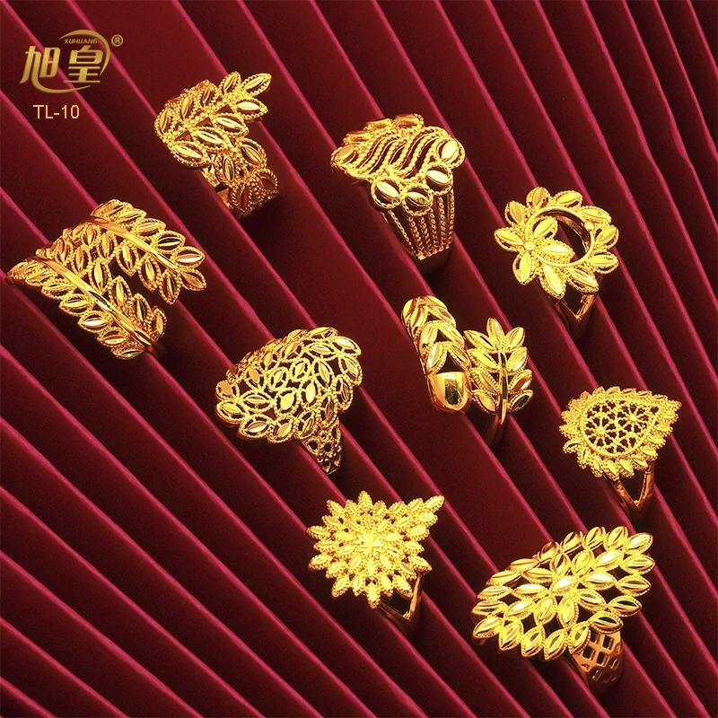 Dubai Ethiopia Gold Color Jewelry 24k Rings For Women Geometric Finger Ring Bijoux Female Wedding Banquet Party Gifts thumbnail 2