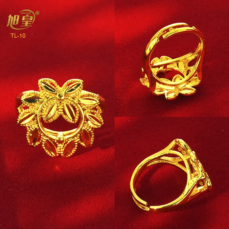 Dubai Ethiopia Gold Color Jewelry 24k Rings For Women Geometric Finger Ring Bijoux Female Wedding Banquet Party Gifts thumbnail 6