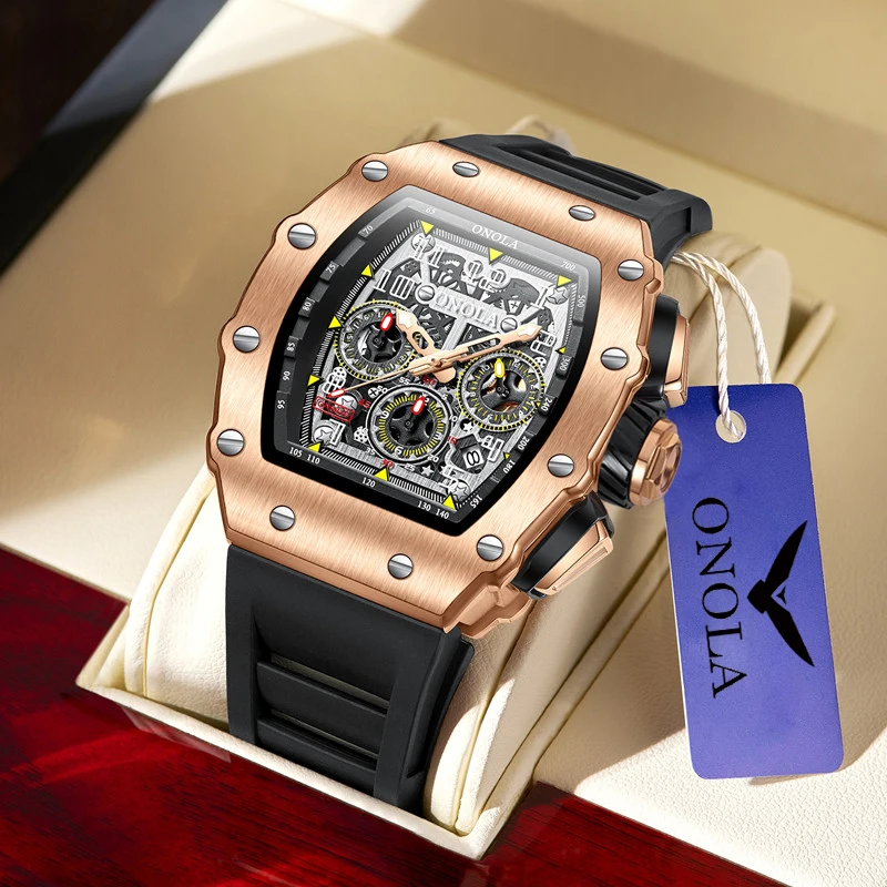 Fashion Men's Watch ONOLA Unique Design Multi-functional Automatic Mechanical Watches Men's Tape Waterproof Wristwatch thumbnail 3