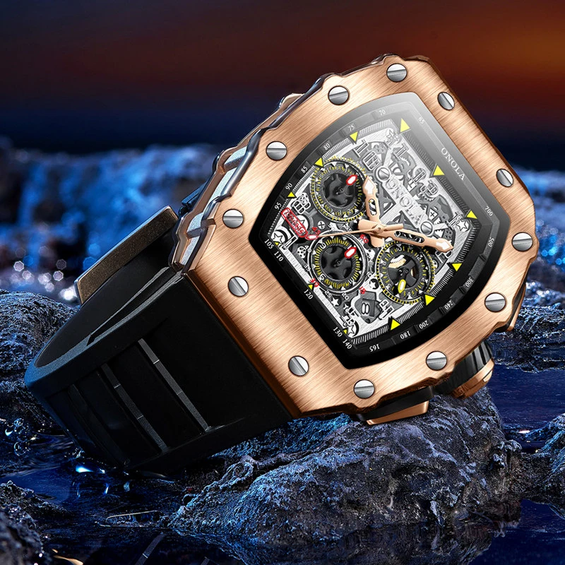 Fashion Men's Watch ONOLA Unique Design Multi-functional Automatic Mechanical Watches Men's Tape Waterproof Wristwatch thumbnail 5