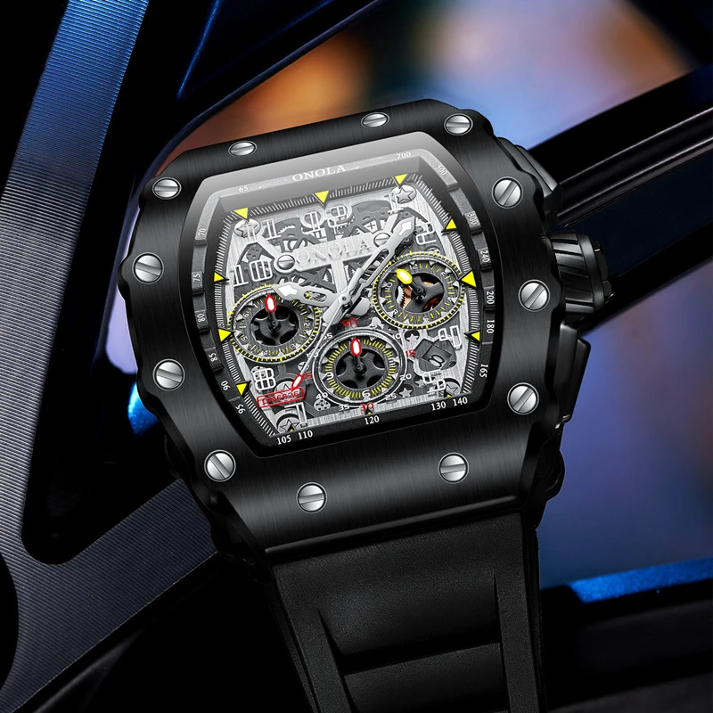 Fashion Men's Watch ONOLA Unique Design Multi-functional Automatic Mechanical Watches Men's Tape Waterproof Wristwatch thumbnail 4