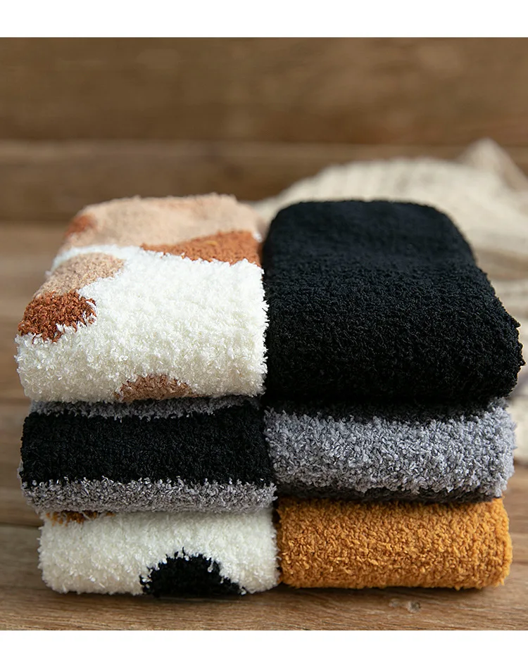 Autumn Winter Coral Velvet Socks Cute Cat Claw Socks For Women Children Girls Middle Tube Thickened Sleep Socks Home Floor Socks thumbnail 6