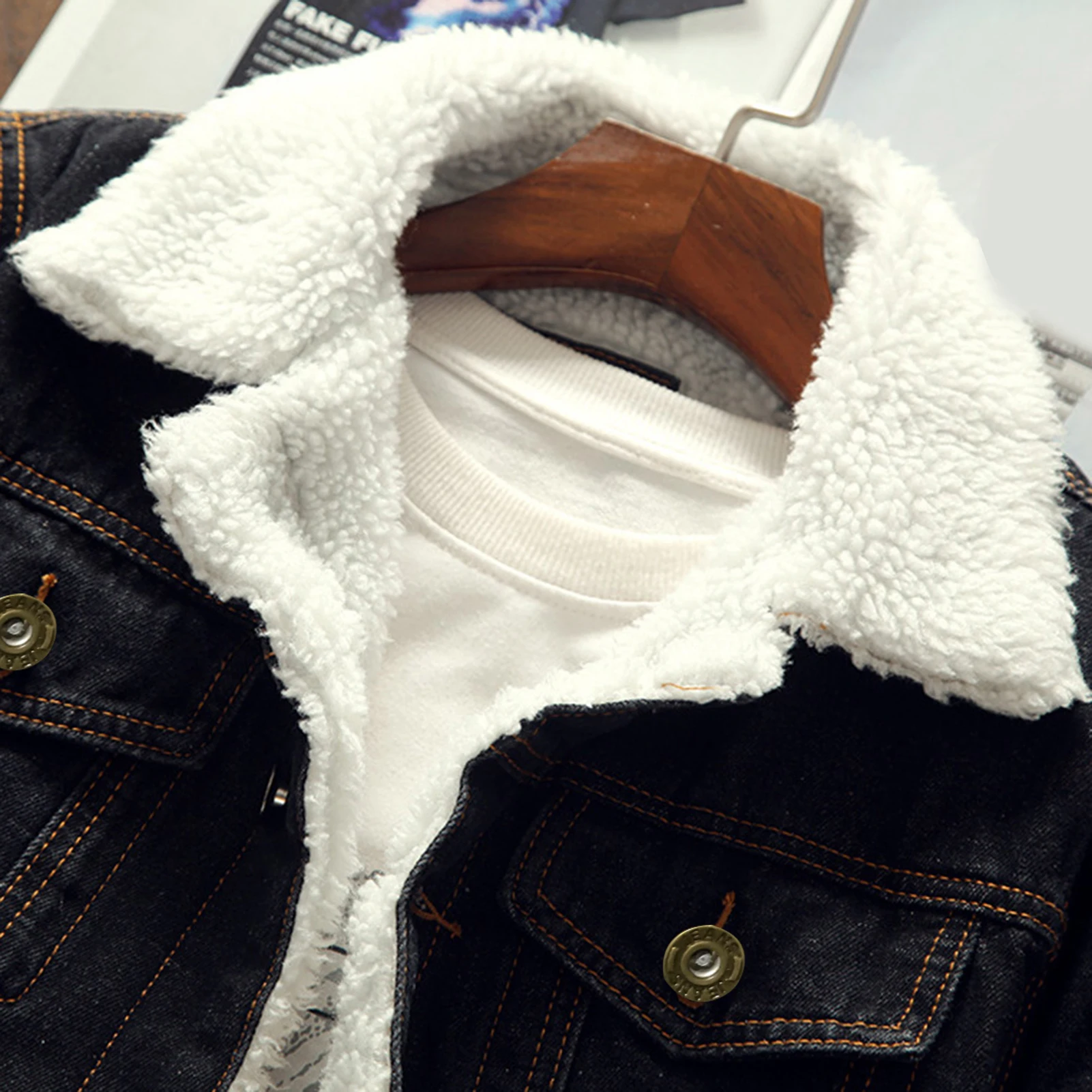 Men Winter Autumn Jacket Denim Inner Fleece Thicken Winter Jeans Jacket Coat Men's Turn-down Velvet Jacket Mens Fur Parkas thumbnail 5