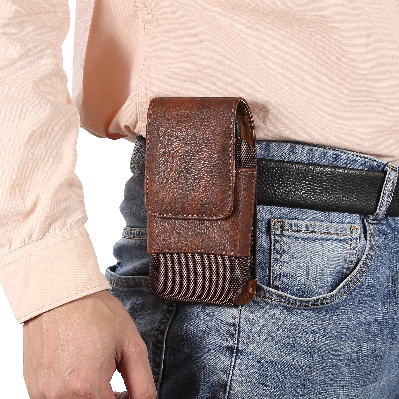 Universal Leather Men Waist Bag Mobile Phone Belt Clip Case For iPhone Samsung Galaxy Xiaomi Redmi Poco Oppo 7 Pro Holster Pouch thumbnail 6