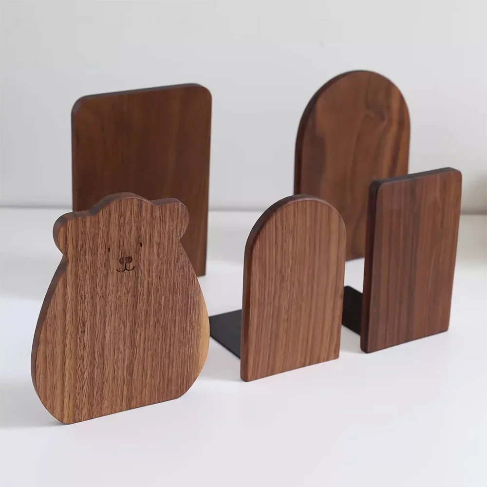 Nature Wooden Bookends Desktop Bookshelf Desk Organizer Office Home Book Accessories Storage Book Holder Wood Book Ends thumbnail 3