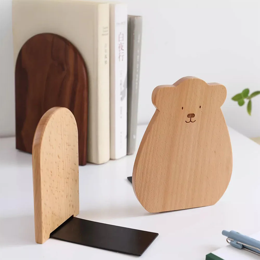 Nature Wooden Bookends Desktop Bookshelf Desk Organizer Office Home Book Accessories Storage Book Holder Wood Book Ends thumbnail 6