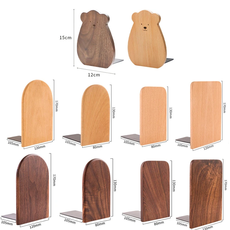 Nature Wooden Bookends Desktop Bookshelf Desk Organizer Office Home Book Accessories Storage Book Holder Wood Book Ends thumbnail 2