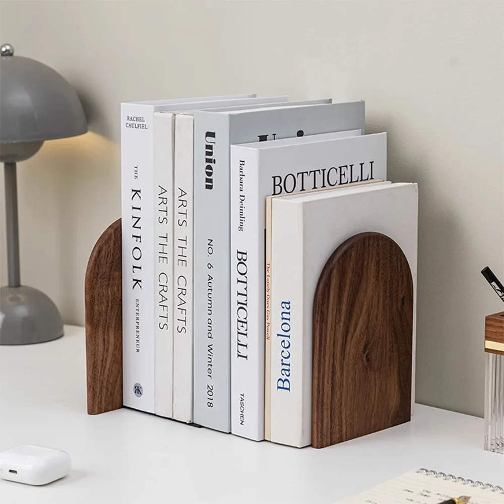 Nature Wooden Bookends Desktop Bookshelf Desk Organizer Office Home Book Accessories Storage Book Holder Wood Book Ends thumbnail 5