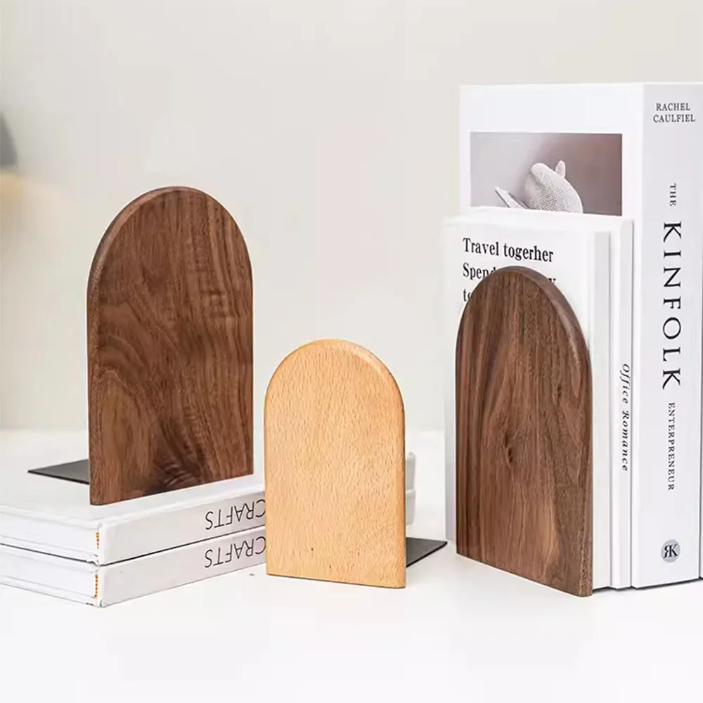 Nature Wooden Bookends Desktop Bookshelf Desk Organizer Office Home Book Accessories Storage Book Holder Wood Book Ends thumbnail 4