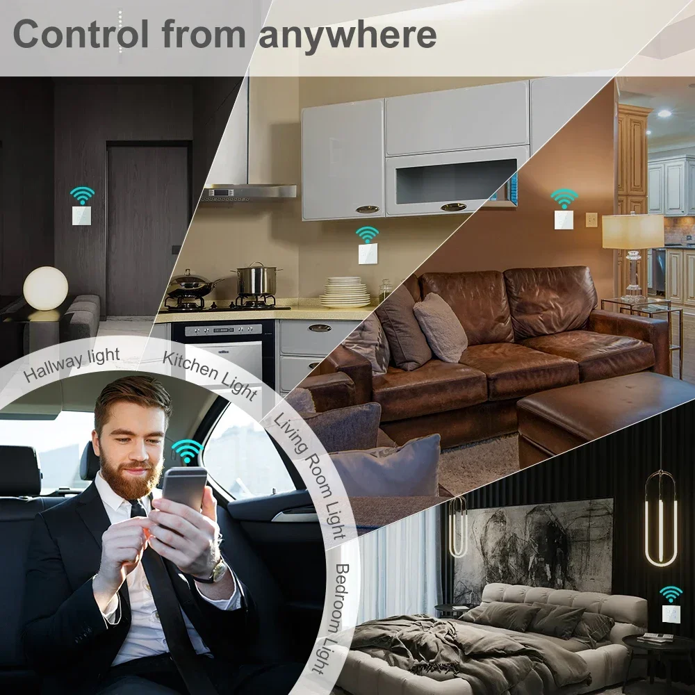 Tuya WiFi Smart On Off Light Switch 220V Power Button Wall Touch Alexa Google Home Voice With Without No Neutral Wire EU Two Way thumbnail 2
