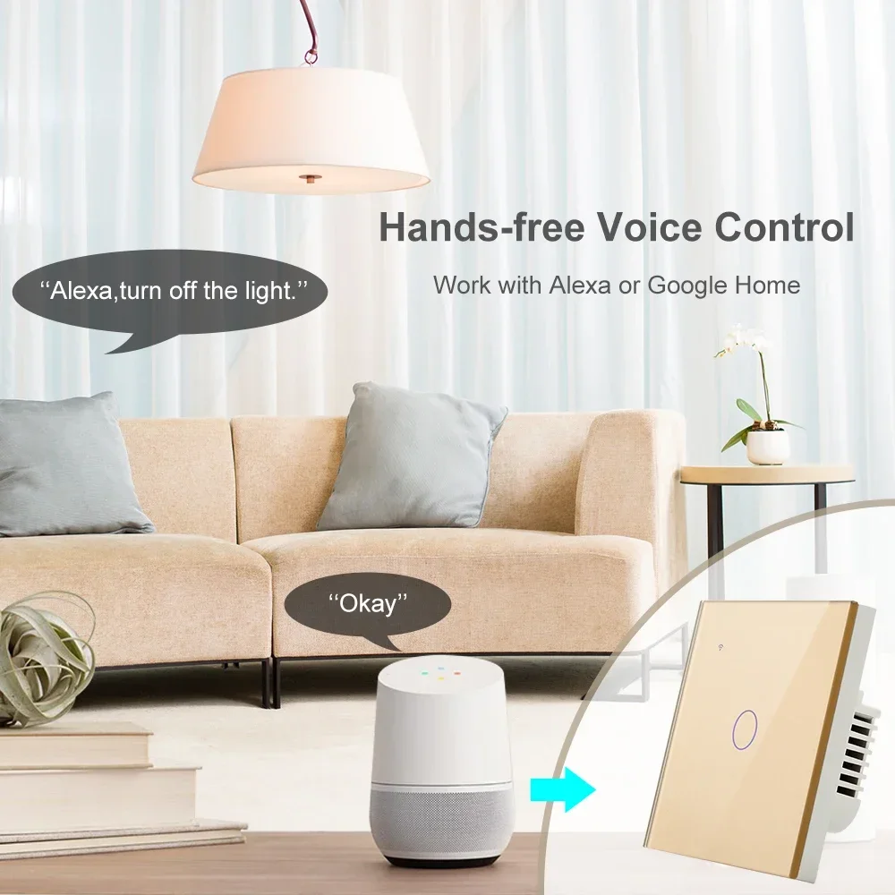 Tuya WiFi Smart On Off Light Switch 220V Power Button Wall Touch Alexa Google Home Voice With Without No Neutral Wire EU Two Way thumbnail 5