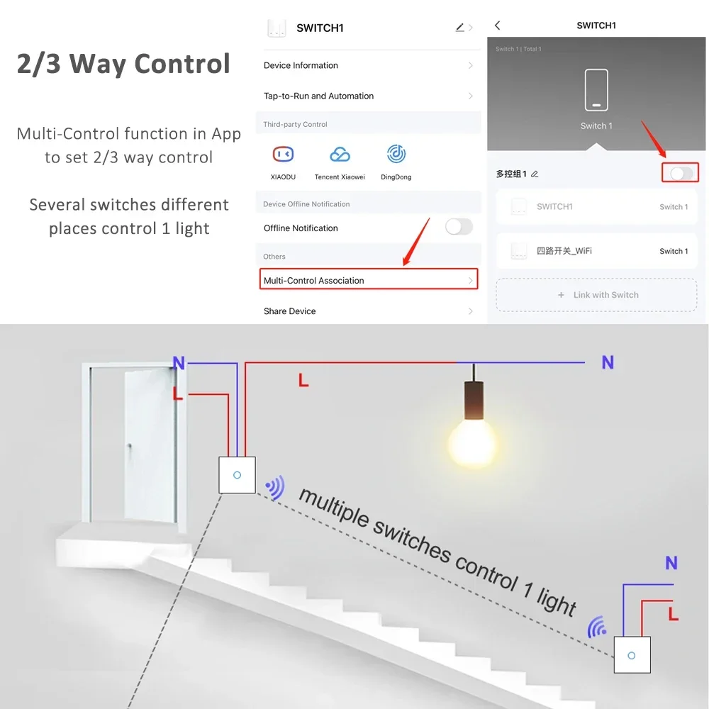 Tuya WiFi Smart On Off Light Switch 220V Power Button Wall Touch Alexa Google Home Voice With Without No Neutral Wire EU Two Way thumbnail 4