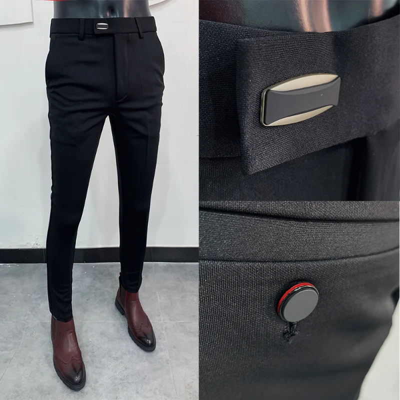 Men Suit Pants Dress Pantalone Hombre Stretch Slim Formal Trousers Calça Masculina Solid Color Casual Pants Fashion Men Clothing thumbnail 4