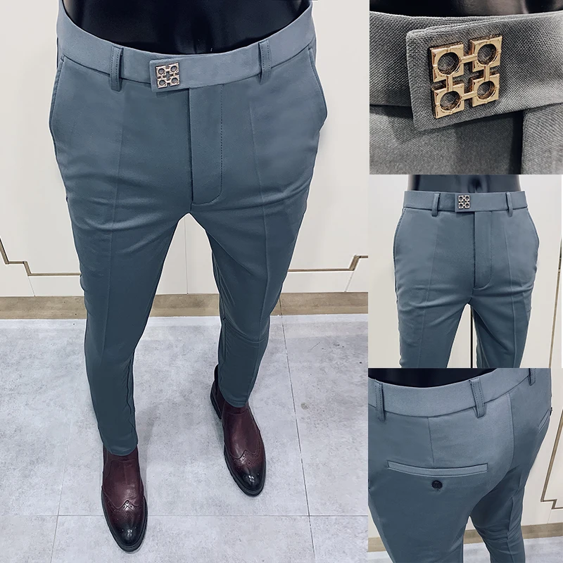 Men Suit Pants Dress Pantalone Hombre Stretch Slim Formal Trousers Calça Masculina Solid Color Casual Pants Fashion Men Clothing thumbnail 5