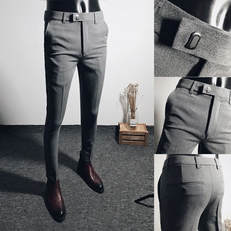 Men Suit Pants Dress Pantalone Hombre Stretch Slim Formal Trousers Calça Masculina Solid Color Casual Pants Fashion Men Clothing thumbnail 6