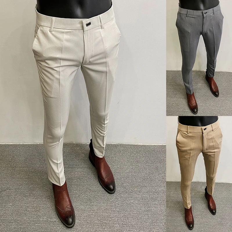 Men Suit Pants Dress Pantalone Hombre Stretch Slim Formal Trousers Calça Masculina Solid Color Casual Pants Fashion Men Clothing thumbnail 2