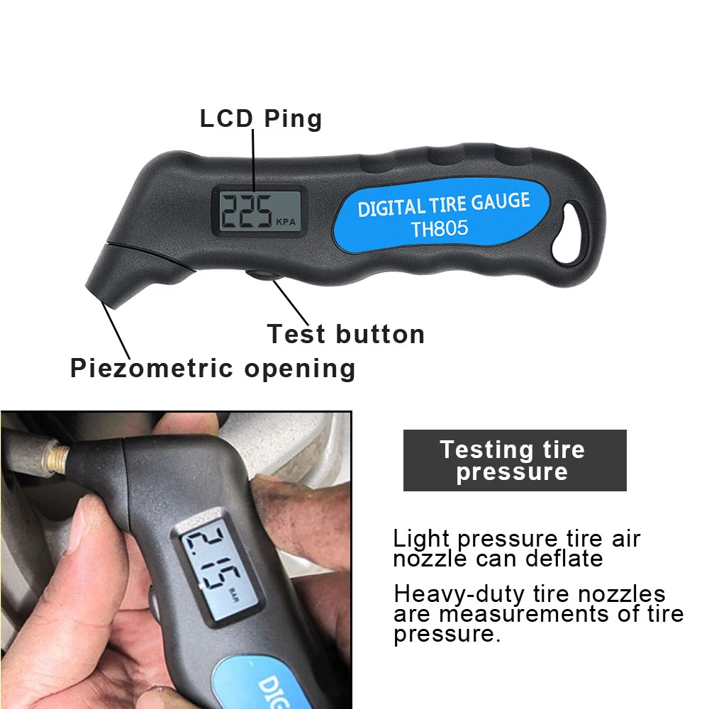 Universal TH805 Digital Car Tire Tyre Air Pressure Gauge Meter LCD Display Tester for Car Truck Motor Bike Manometer Barometers thumbnail 2