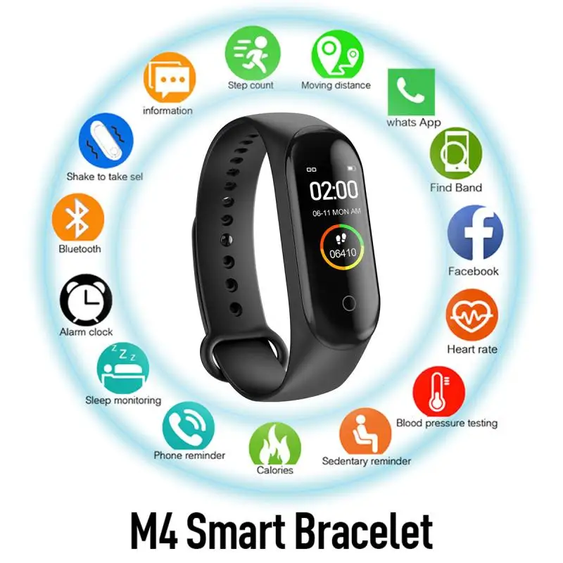 M4 Wristband Sport Fitness Pedometer Color Screen Smart Bracelet Blood Pressure Walk Step Counter Smart Band Watch thumbnail 2