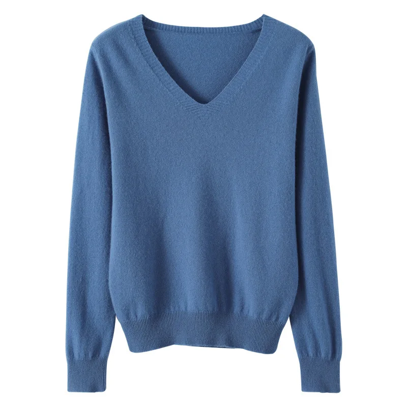 Women's Sweater 2025 Autumn Winter Knitted Pullovers V-neck Slim Fit Bottoming Shirt Solid Soft Knitwear Jumpers Basic Sweaters thumbnail 3