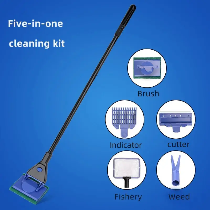 EW Fish Tank Glass Cleaning Brush Aquarium Tool Fishing Aquatic Grass Clip Algae Scraping Knife Long Handle Five-in-One Cleaning thumbnail 2