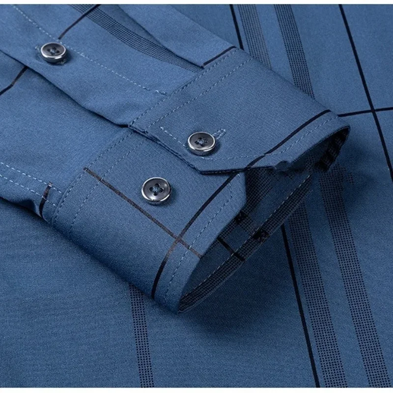 Men's Printed Shirt Long Sleeve Casual Elastic Soft No-iron Free Thin Easy Care Bausiness Silk Dress Shirts Luxury Clothing 6XL thumbnail 6
