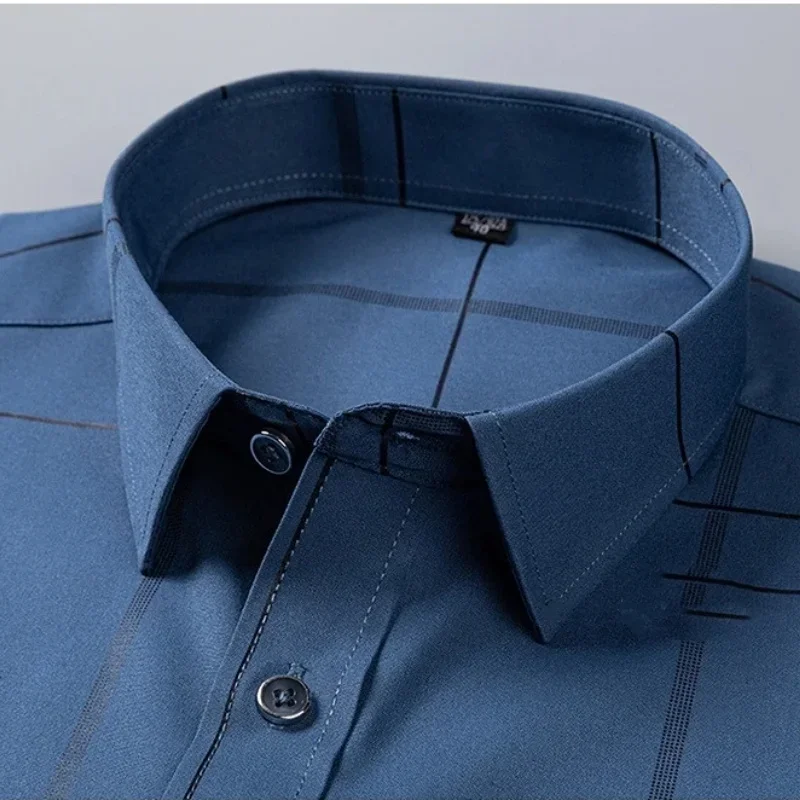 Men's Printed Shirt Long Sleeve Casual Elastic Soft No-iron Free Thin Easy Care Bausiness Silk Dress Shirts Luxury Clothing 6XL thumbnail 5